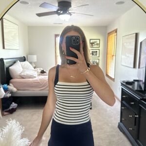 aerie Navy & White Striped Square-Neck Tank